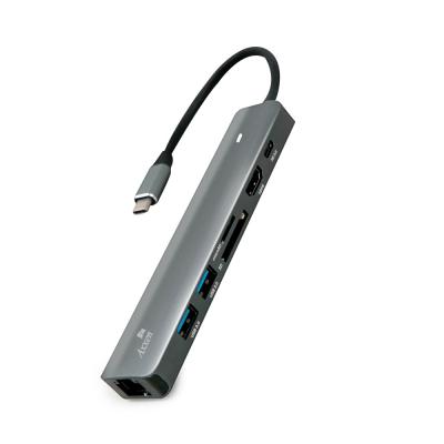 멀티허브 액센 7in1 C타입 USB3.0 HDMI PD Lan Port 미러링 멀티허브 1GB MH10, Gray
